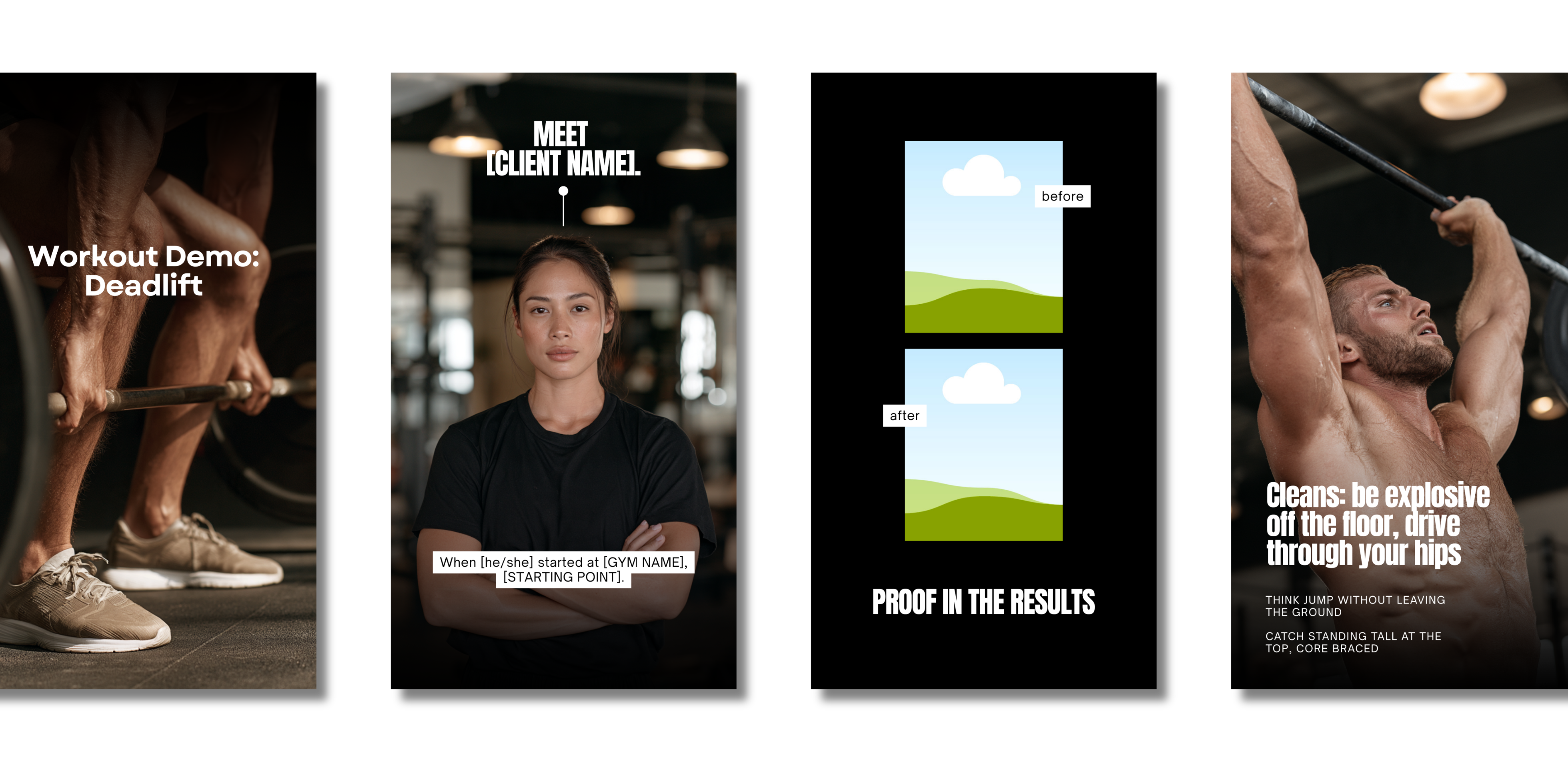 Examples of ready-to-customize Instagram post templates from Gym Content Co